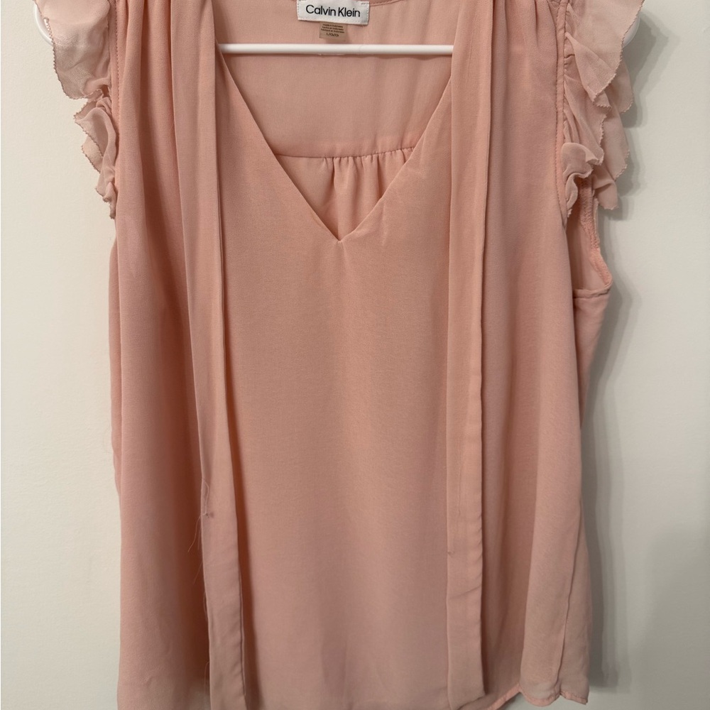 Calvin Klein Blush Ruffle Sleeve Blouse